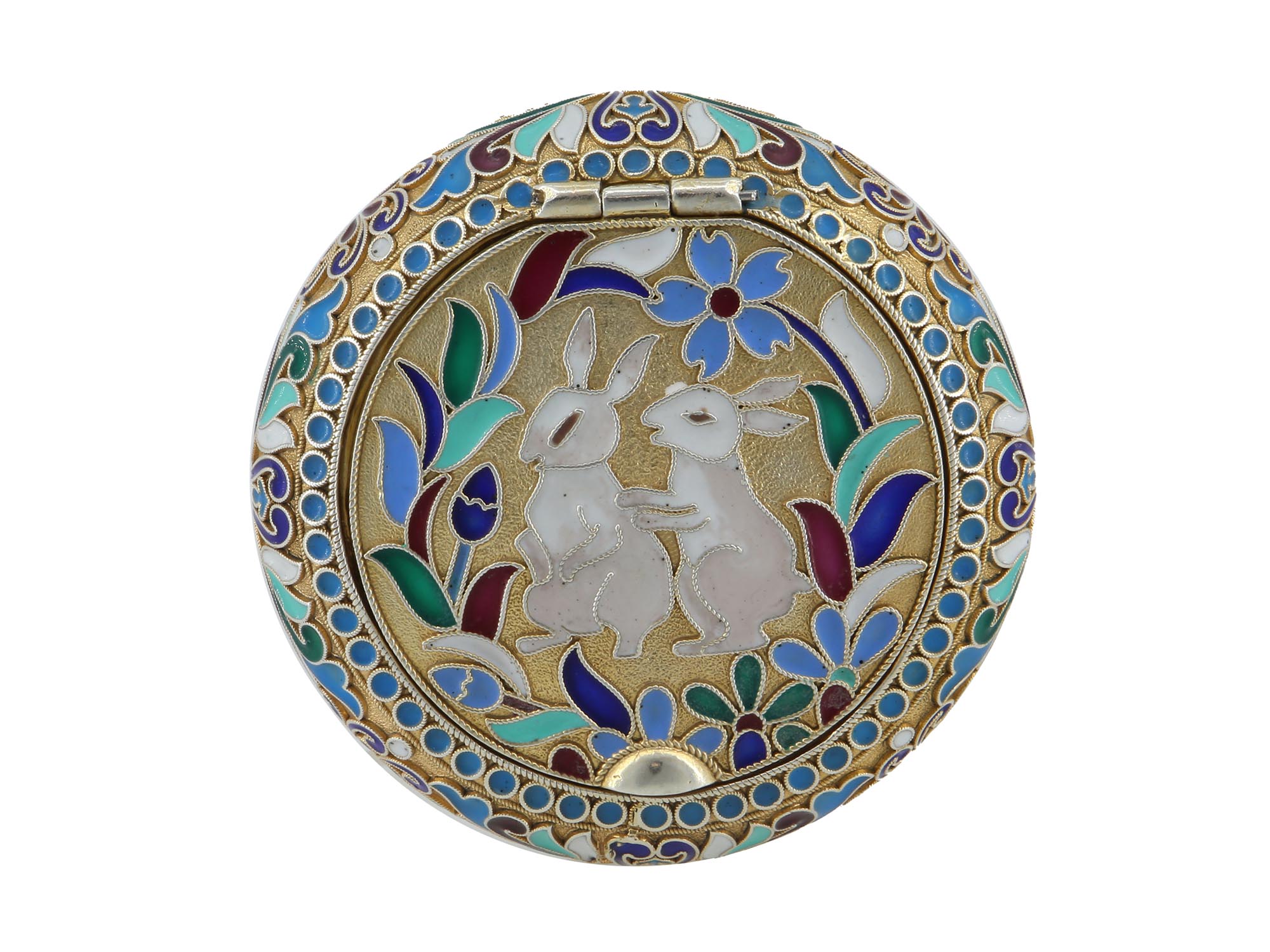 RUSSIAN GILT SILVER AND CLOISONNE ENAMEL PILL BOX PIC-3